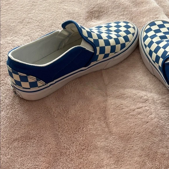 Vans Blue and White Checkered Slip-On Sneakers - Picture 6 of 7